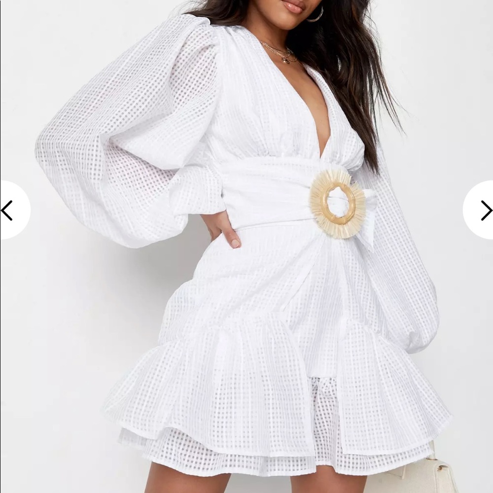 missguided white plaid raffia belted mini dress